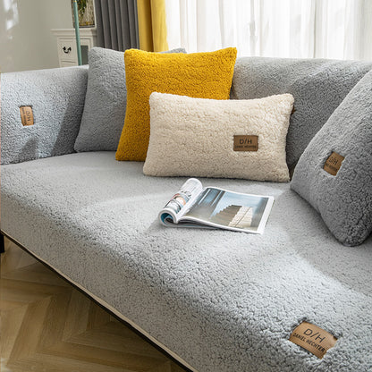 Modern Solid Color Winter Lamb Wool Sofa Towel Thicken Plush Soft