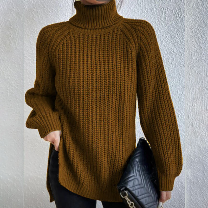 Turtleneck Pullover Sweater With Split Design Fashion