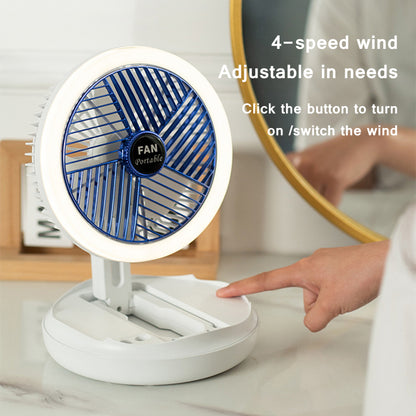 USB Charging Foldable Table Fan With LED Light 4 Speed Adjustable Fan