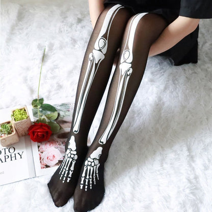 Halloween Black Bone Skeleton Pantyhose