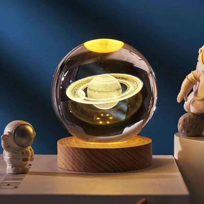 Crystal Ball 3D Inner Carved Solar System Glowing Night Lights Warm