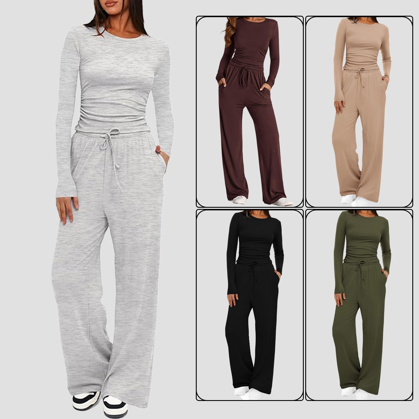 2 Pieces Women's Suit Autumn Winter Long Sleeve Tops High Waisted