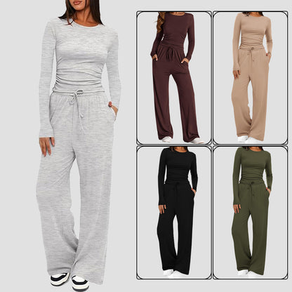 2 Pieces Women's Suit Autumn Winter Long Sleeve Tops High Waisted