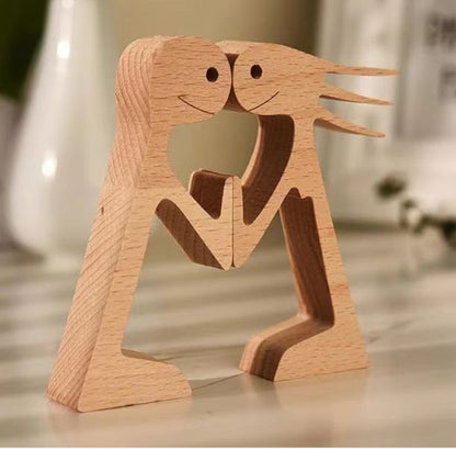 DIY Figurine Wood Dog Ornament Sculpture Home Decoration