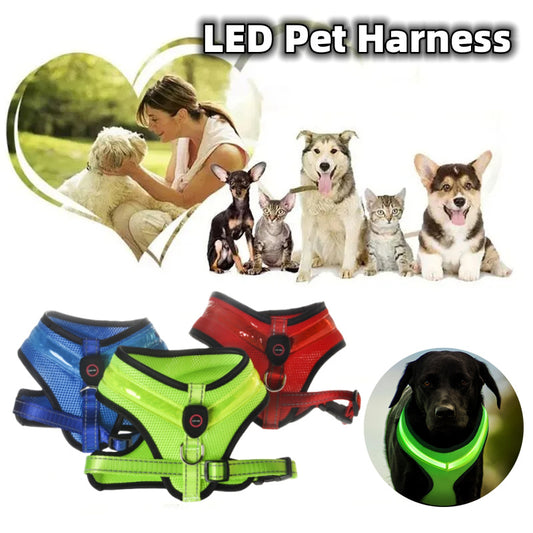 LED Luminous Dog Harness Led USB Charging Dog Chest Strap Vest