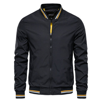 Men's Striped Zip-up Jacket With Pockets Fashion Casual