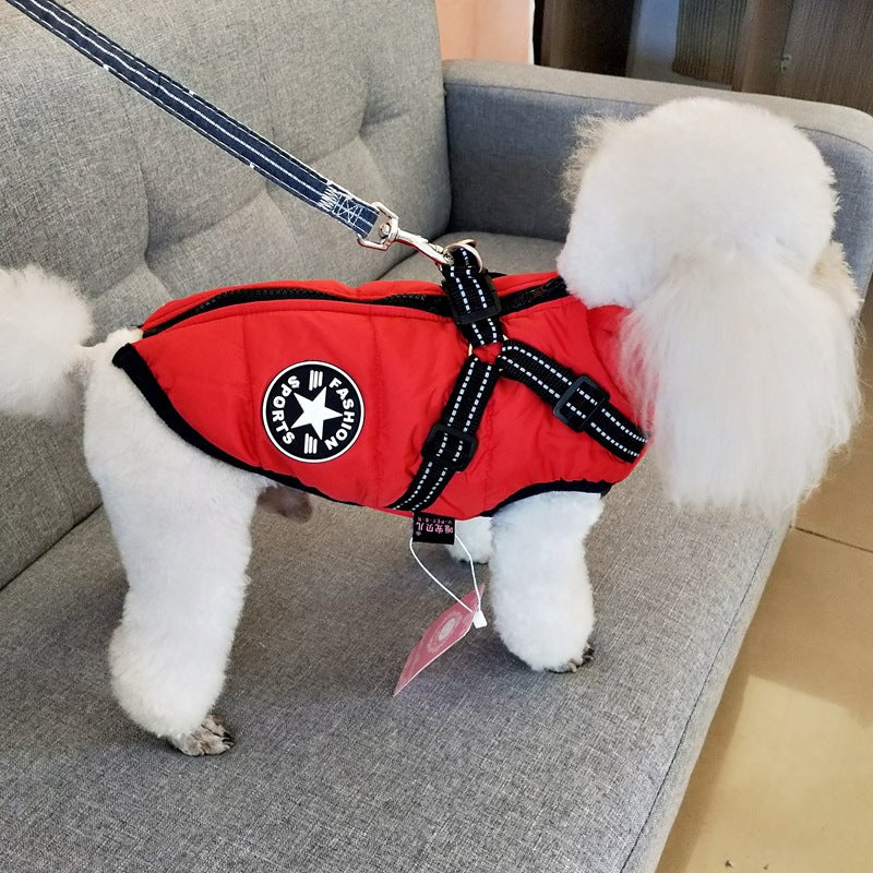 Waterproof Dog Clothes Winter Dog Coat With Harness Warm Pet Clothing