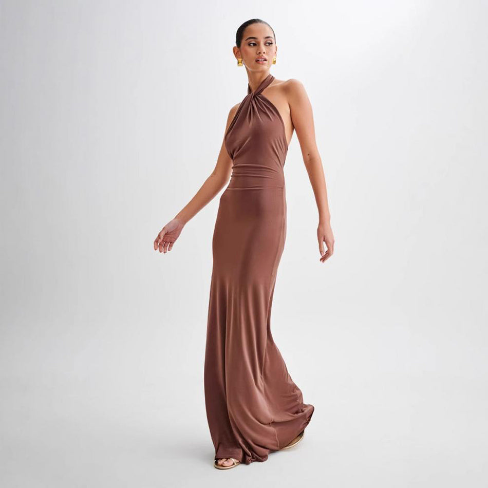 Ins Bodycon Halter Dress Sexy Backless Slim Fit Waist Slimming