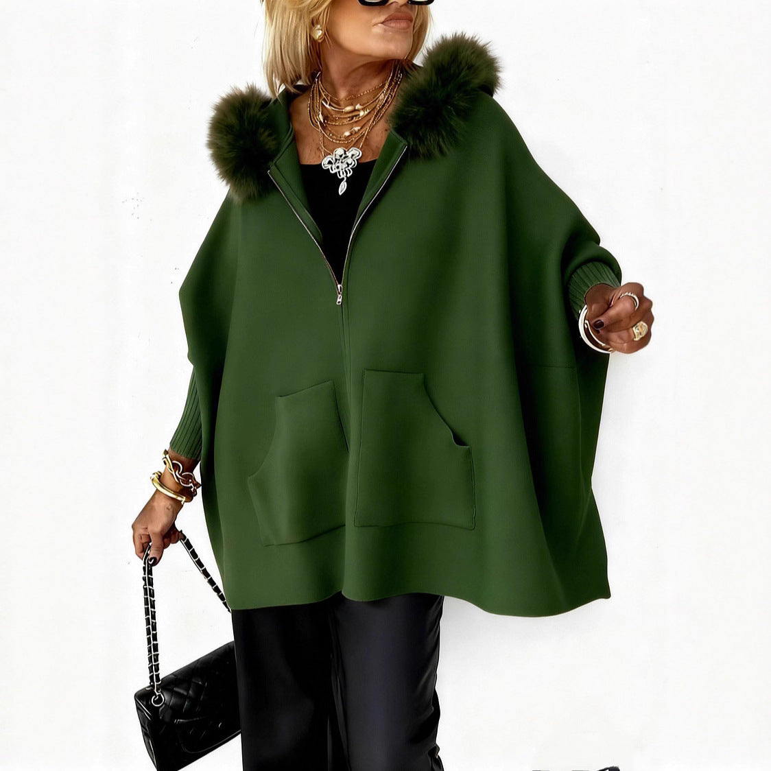 Ins Plush Hooded Cardigan Fashion Warm Pockets Zip-up Knitted