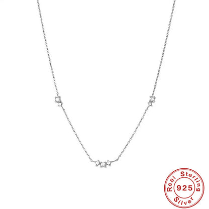 Fashion S925 Sterling Silver Simple Triple Diamond Twin Clavicle Necklace