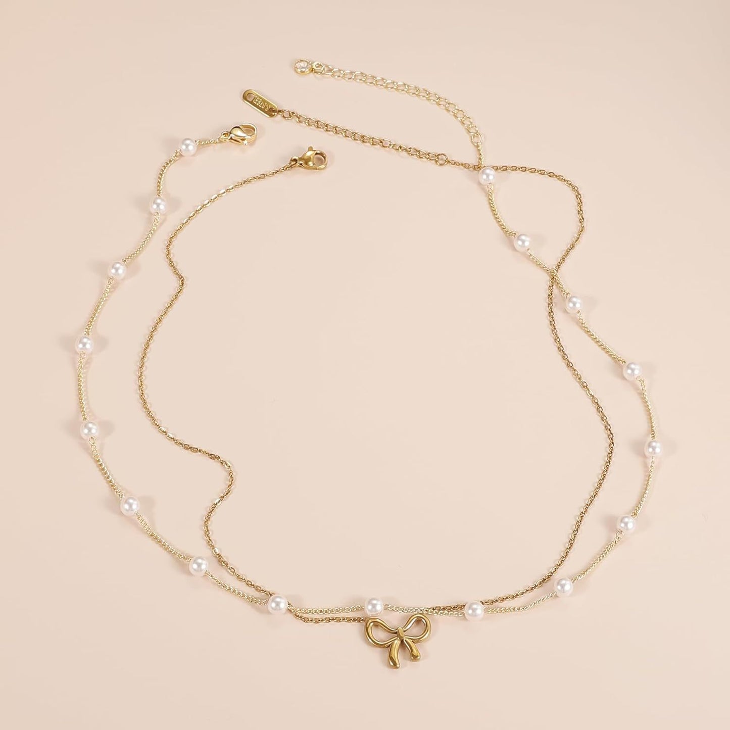 Simple Pearl Double Layer Choker Fashion Gold Color Necklaces Chain