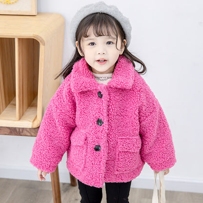 Girl with cotton wool and lamb wool coat
