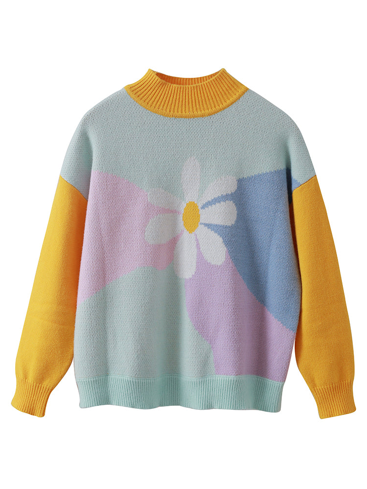 Girls sense flowers color soft thick loose loose sweater winter new style