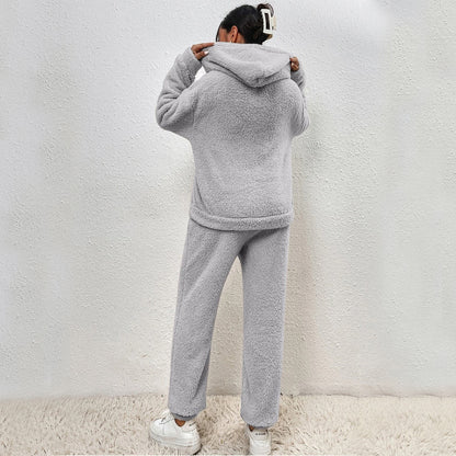 Winter Plush Pajama Set Fashion Casual Hooded Top