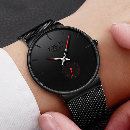 LIGE mesh strap waterproof men's watch