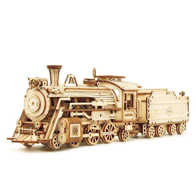 3D Wooden Puzzle Train Model DIY Wooden Train Toy Mechanical Train
