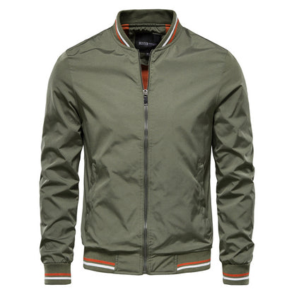 Men's Striped Zip-up Jacket With Pockets Fashion Casual