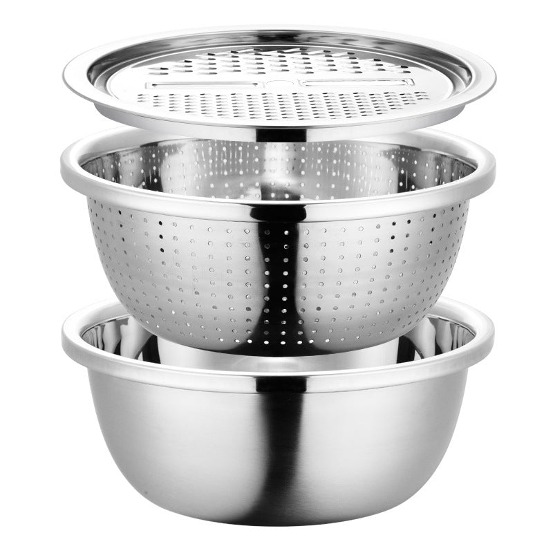 Stainless Steel Grater Plate Vegetable Cutter Rice Sieve Three-piece Set