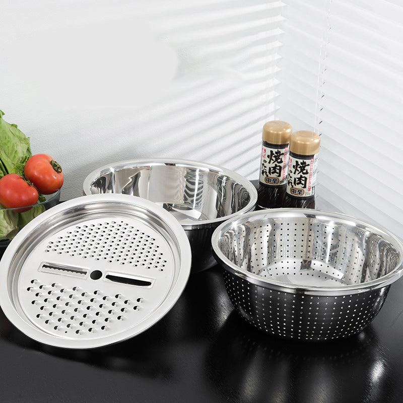 Stainless Steel Grater Plate Vegetable Cutter Rice Sieve Three-piece Set