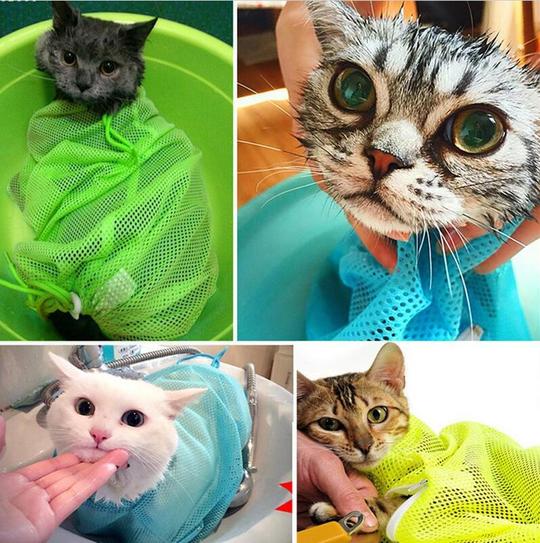 Multifunctional Polyester Cat Washing Shower Mesh Bags Pet Nail Trimming Bags