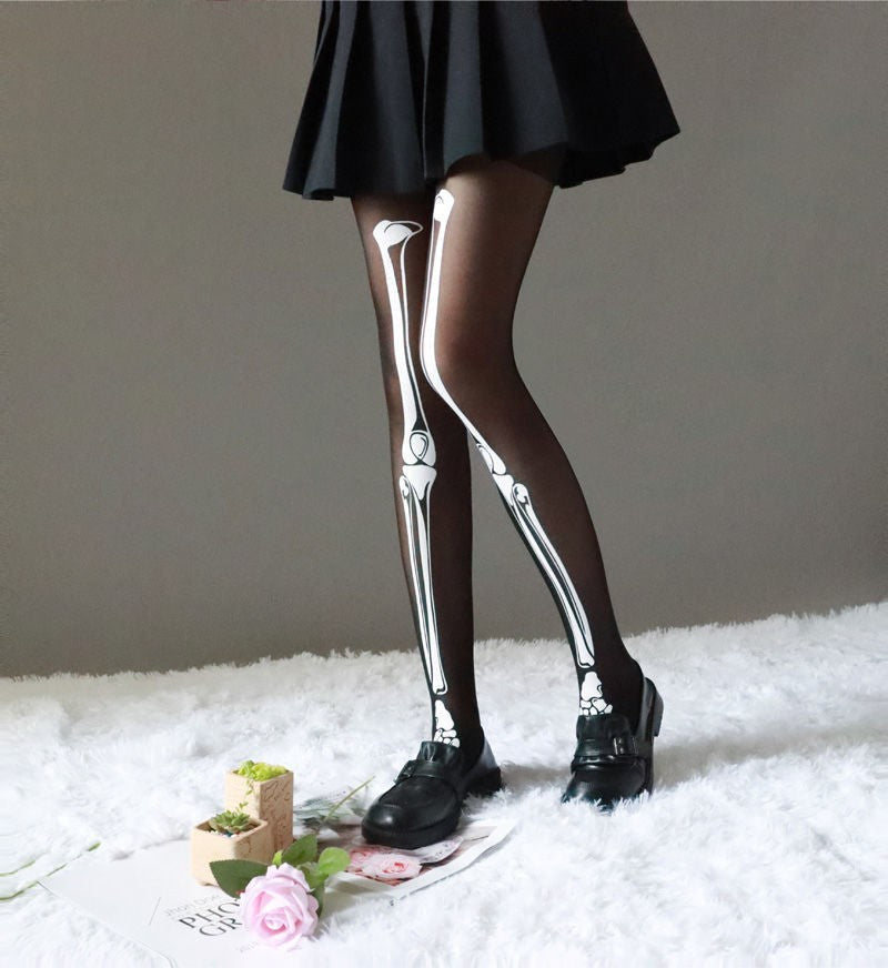 Halloween Black Bone Skeleton Pantyhose