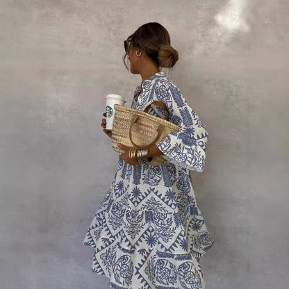 Autumn Casual Print Vacation Loose Dress Women Fashion