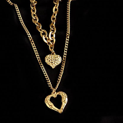 Titanium Steel Angel Wings Love Necklace Irregular Folds 2 Heart Love