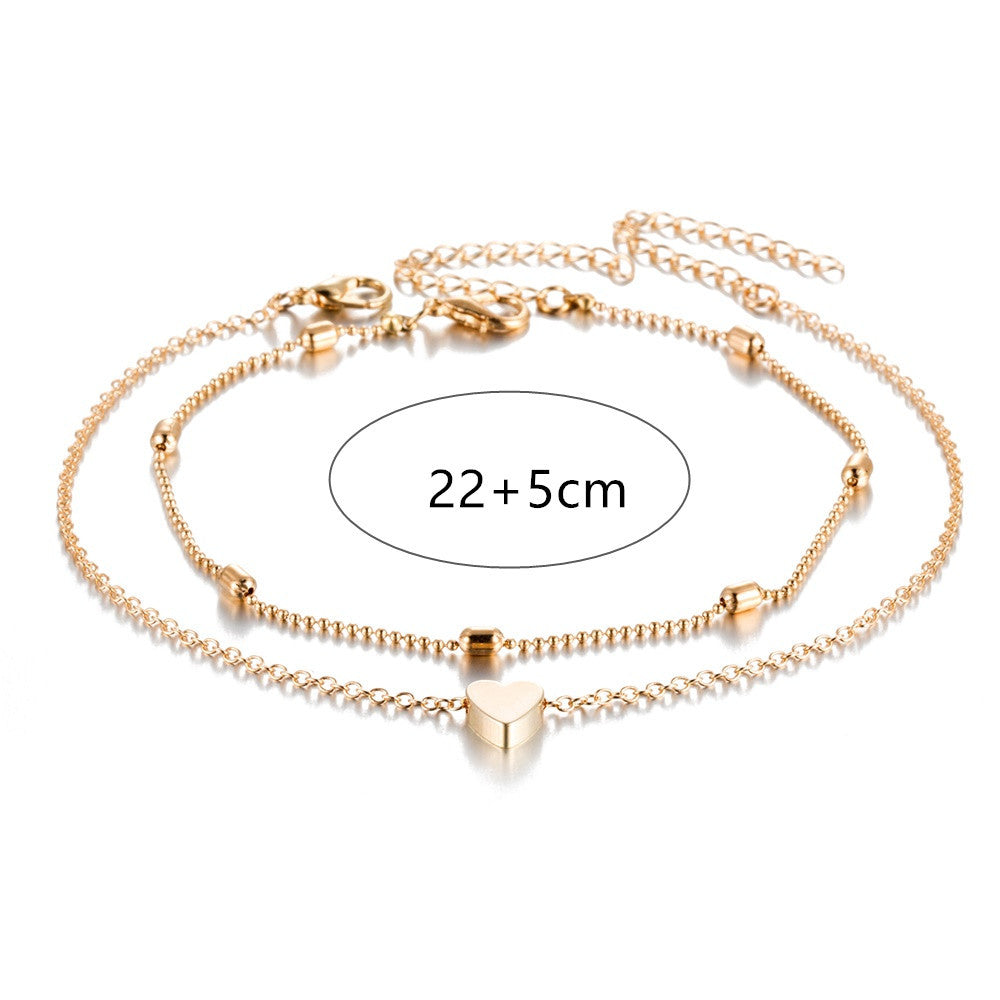 Double-layered anklet Retro beach ball chain heart-shaped anklet