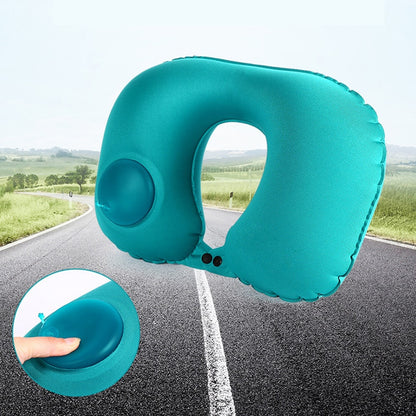 Portable U-Shape Inflatable Travel Pillow Car Head Rest Air Cushion