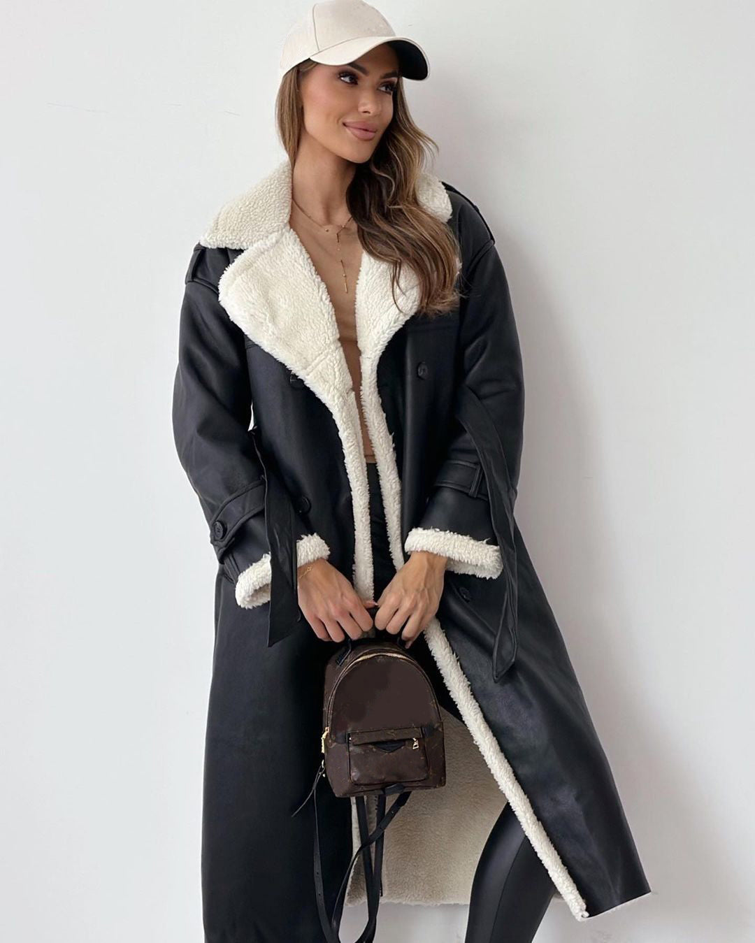Winter Jacket With Belt Fashion Double Breasted Lapel