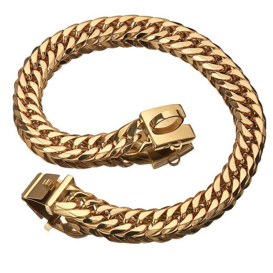 Pet Chain Dog Collar Leash 17mm Gold Stainless Steel Necklace