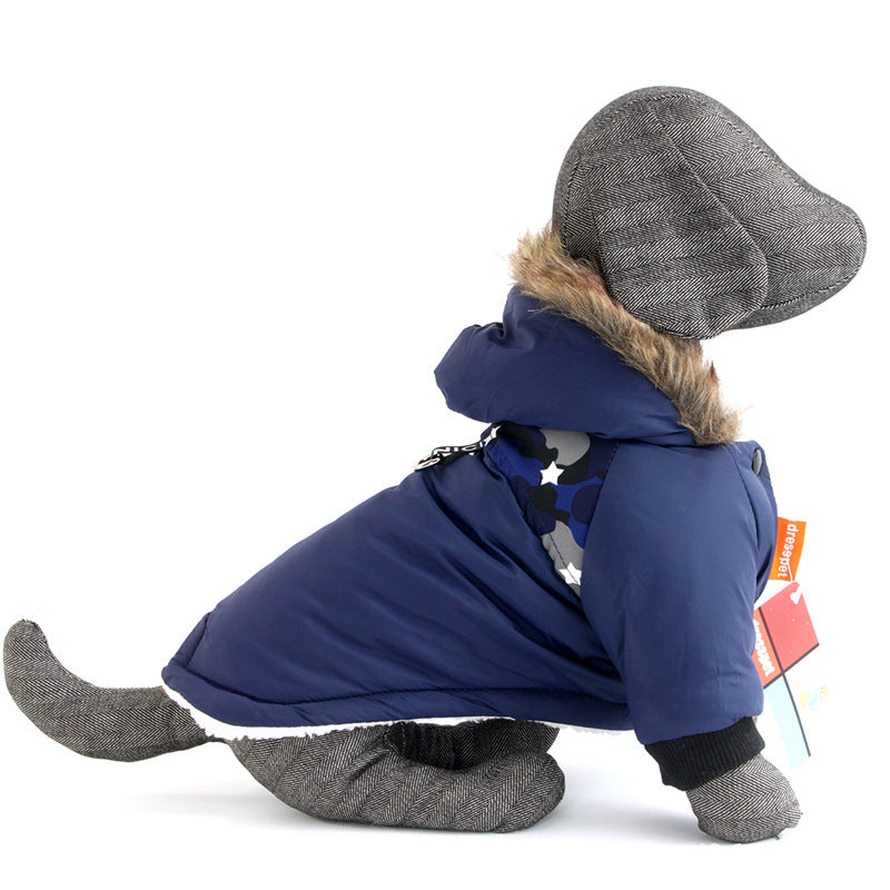 Dog Autumn And Winter Clothes Vest Hoodie Two-Legged Plush Jacket