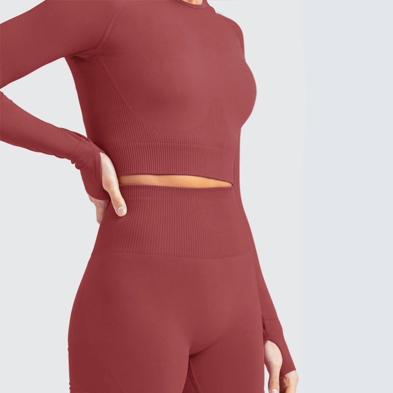 Knitted Seamless Long-Sleeved Trousers Yoga Suit