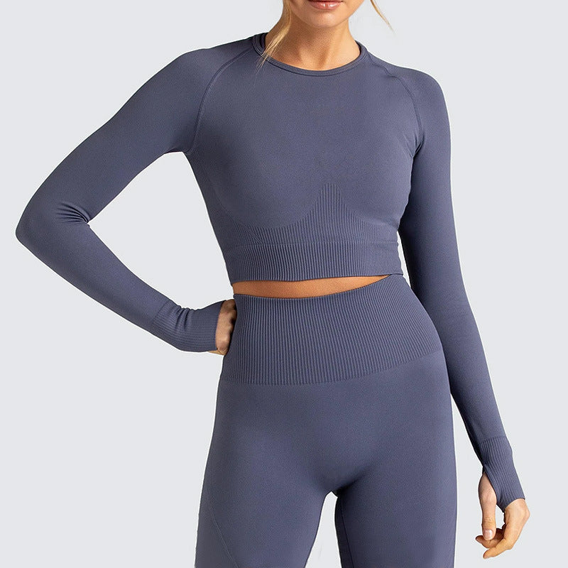 Knitted Seamless Long-Sleeved Trousers Yoga Suit