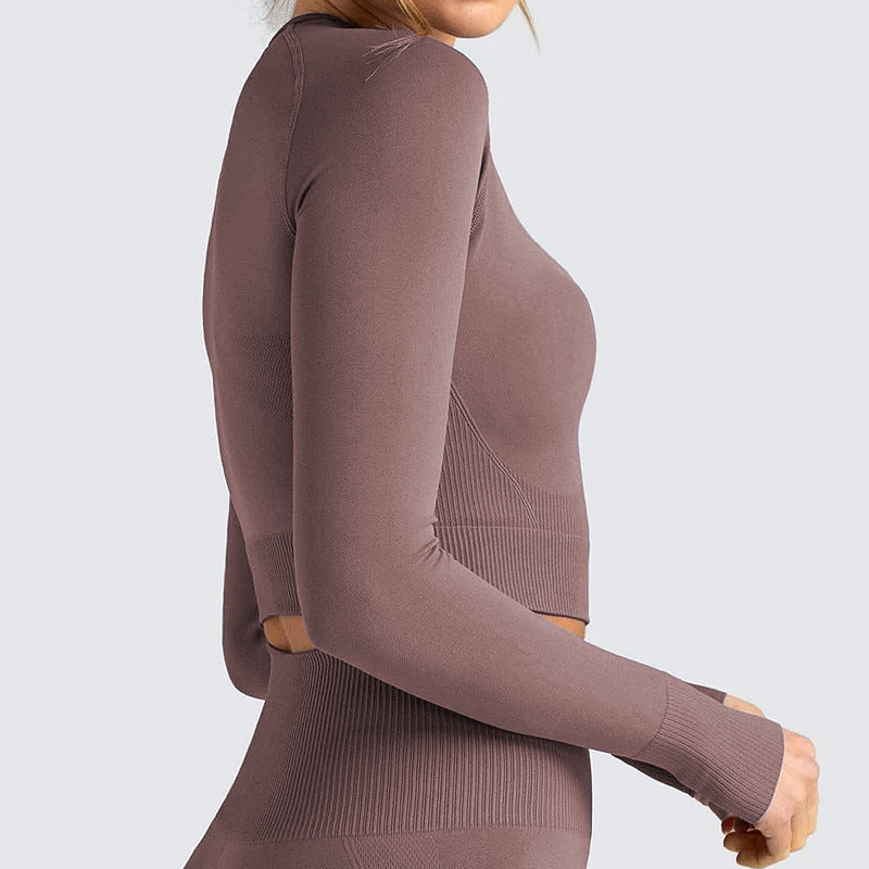 Knitted Seamless Long-Sleeved Trousers Yoga Suit