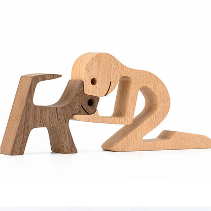 DIY Figurine Wood Dog Ornament Sculpture Home Decoration