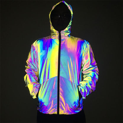 ﻿Men Reflective Hooded Jacket Casual Night Colorful Windbreaker Coats