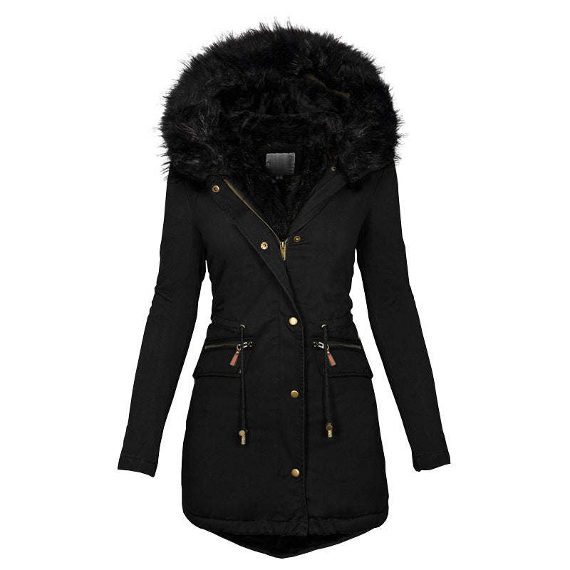Women's Plush Hooded Parkas Winter Warm Thick  Zip-up Jackets