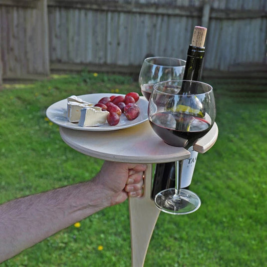 Portable Wine Table With Folding Round Table, Mini Wooden Picnic Table