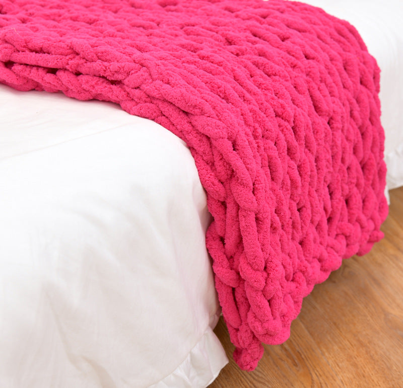 Handmade Coarse Yarn Knitted Chenille Rod Knitted Yarn Sofa Cover Blanket