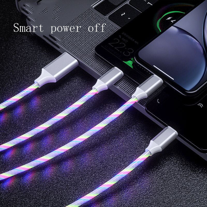 3 In 1 Micro USB Type C Cable LED Flowing Light