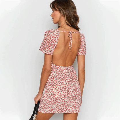 A-line Skirt High Waist Short Sleeve Floral Dress