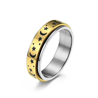 Star Moon Stainless Steel Ring Ring