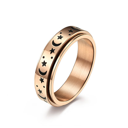 Star Moon Stainless Steel Ring Ring