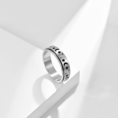 Star Moon Stainless Steel Ring Ring
