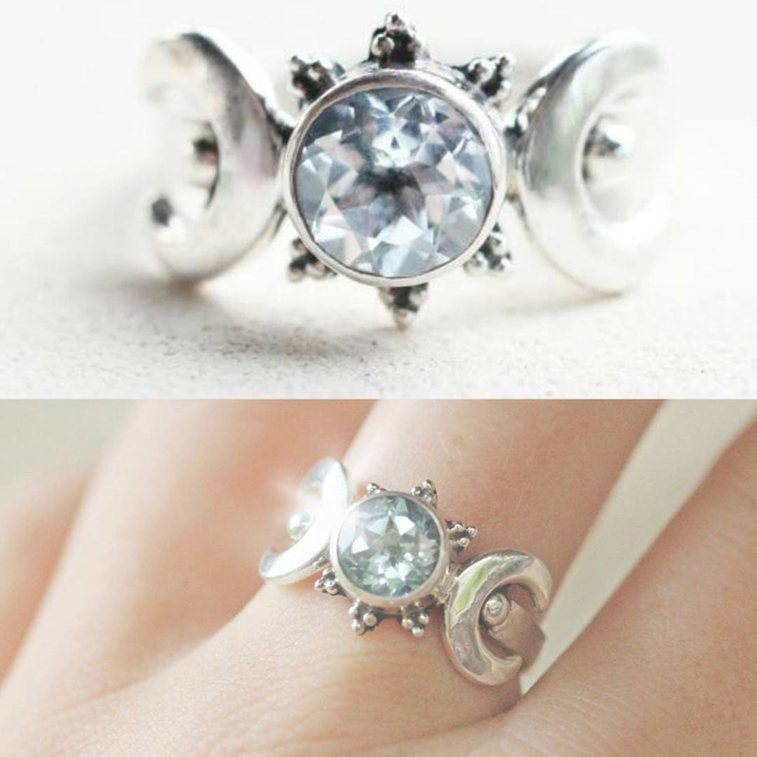 Vintage Thai Silver Moonstone Ring Ethnic Wind Diamond Ring