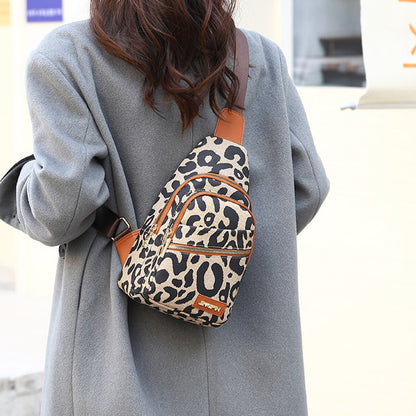 Leopard Print Sling Chest Bag With Headphone Jack Crossbody Backpack