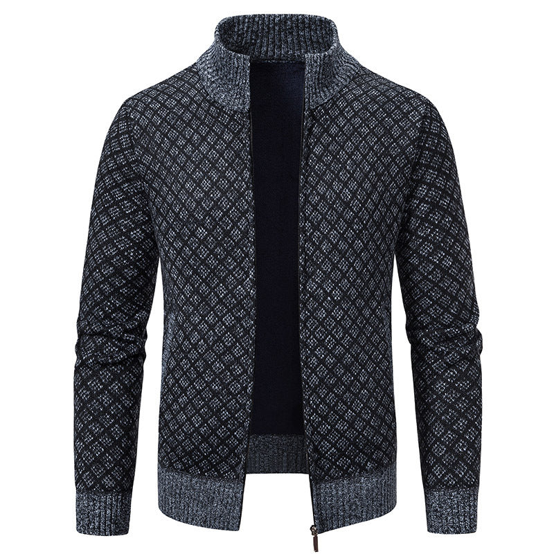Thickened Plaid Print Jacket Cardigan Fashion Slim Fit Zipper