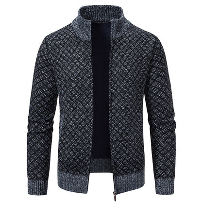 Thickened Plaid Print Jacket Cardigan Fashion Slim Fit Zipper