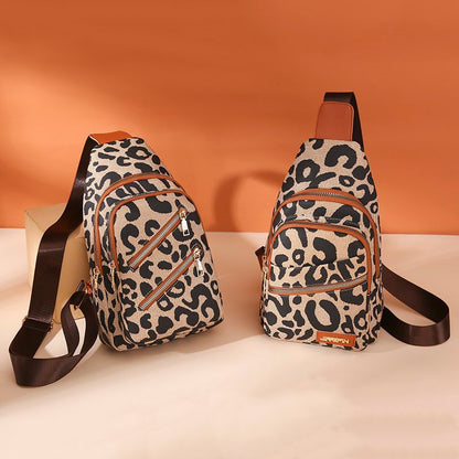 Leopard Print Sling Chest Bag With Headphone Jack Crossbody Backpack